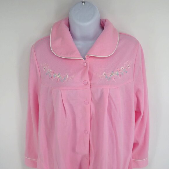 Jasmine Rose Pink Embroidered Button-Up Long Sleeve Robe Pockets Size S NWOT - Picture 3 of 5